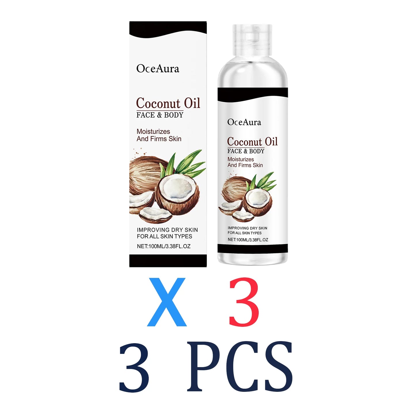 Coconut Oil Body Oil for Dry Skin 100ml Moisturizing Skin Treatment Natural Hydration for Face & Body Winter Skincare Non-Greasy