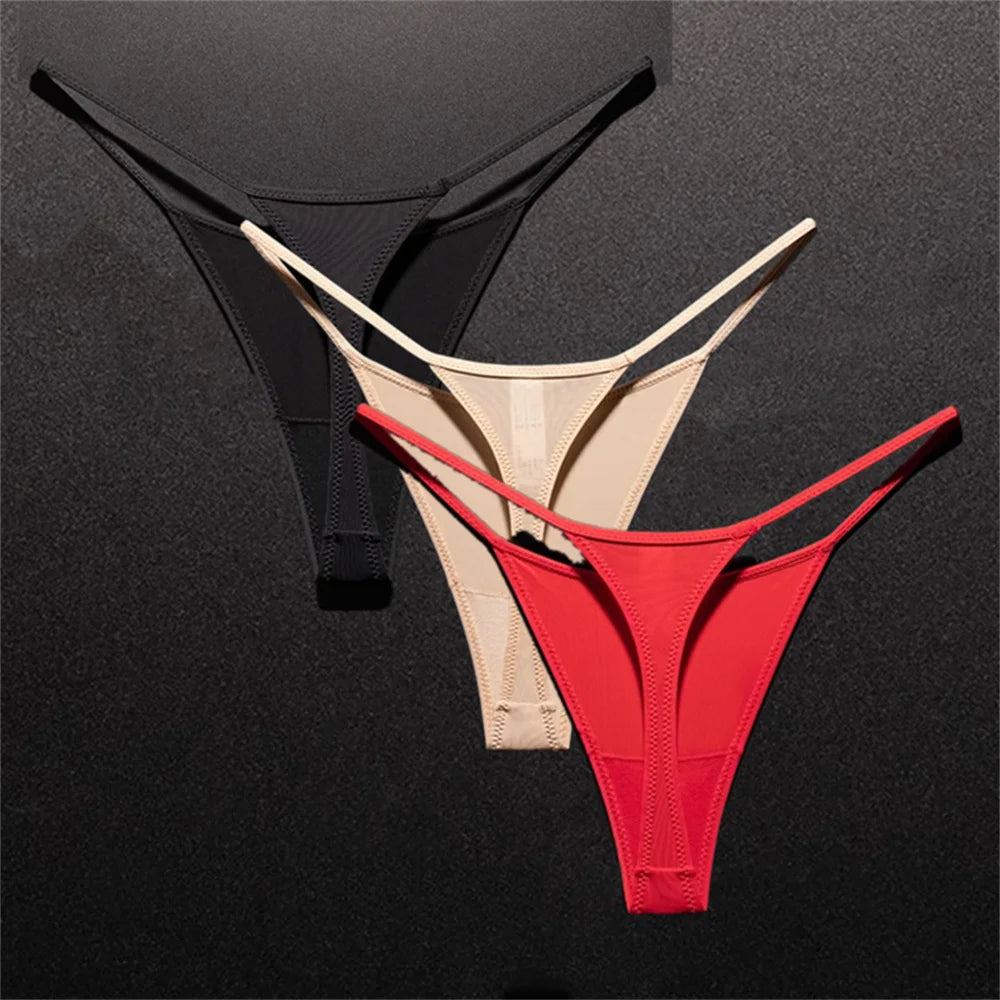 3PCS Sexy High Slit Transparent Mesh Thong Leopard Printed Fitness Female Hip Lifting G-strings Low Rise Seamless Mini Underwear