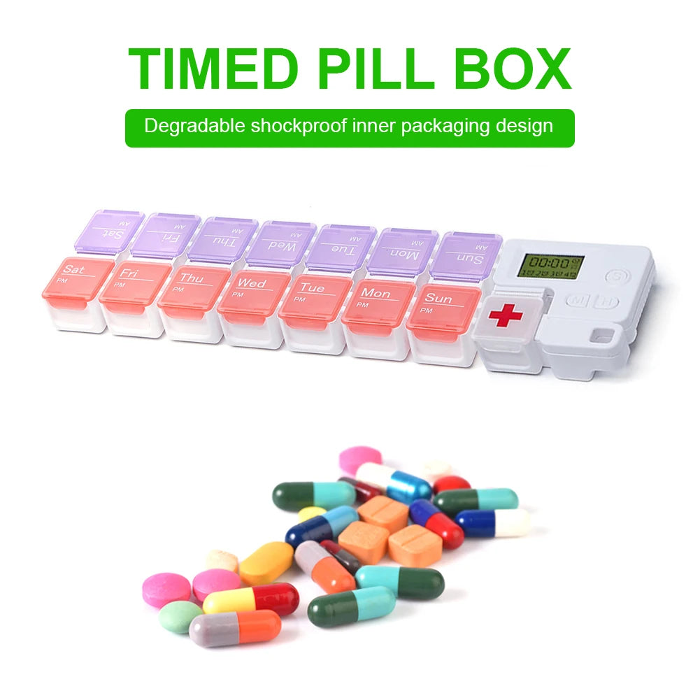7 Day Pill Organizer 2 Times A Day Medicine Organizer with Timer Reminder Alarm Pill Box for Pills/Vitamin/Fish Oil/Supplements
