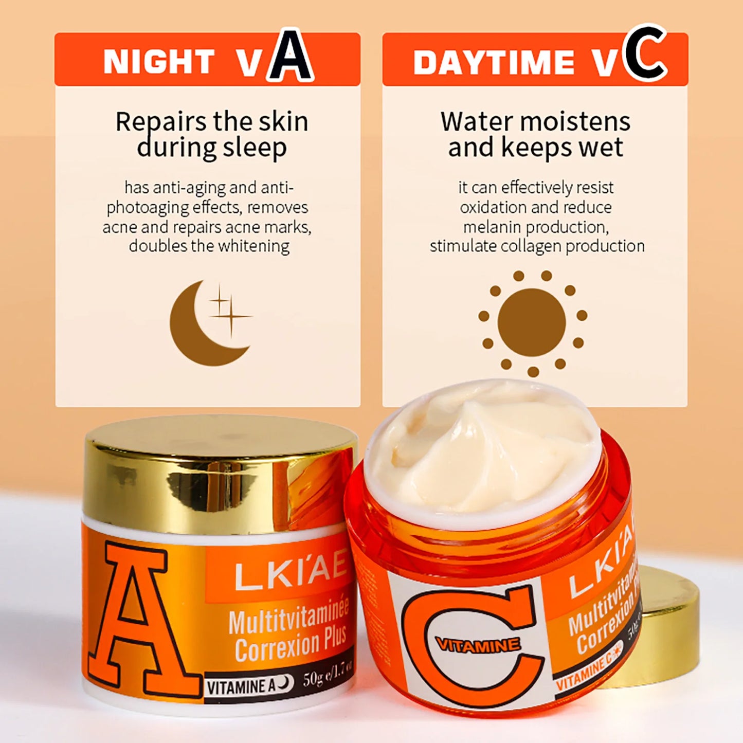 Vitamins C and Vitamins A Whitening Face Cream, Reduce Dark Spots, Clean Skin, Day and Night Facial Cream For All Skin Types