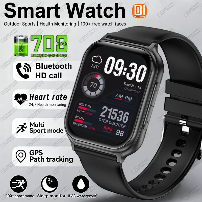 New BOXUXING Sports Smart Watch Men 700 mAh Battery Fitness Track IP68 Waterproof Heart Rate BT Call GPS Track Smartwatch Women