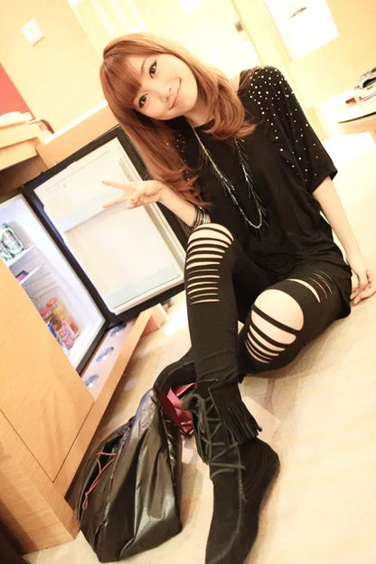 2025 Sexy Leggings Ripped Leggins Women Low Waist Pants Hollow Out Leggings Stretch Dancing Club Street Pants