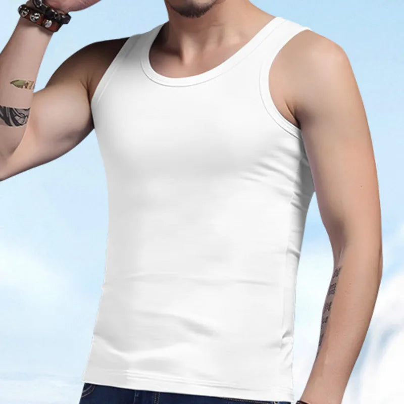 63% Cotton 24% Bamboo Fiber Tank Top Men Breathable Men's Summer Sleeveless T-shirt White Black Sports Fitness Tops Vest For Man