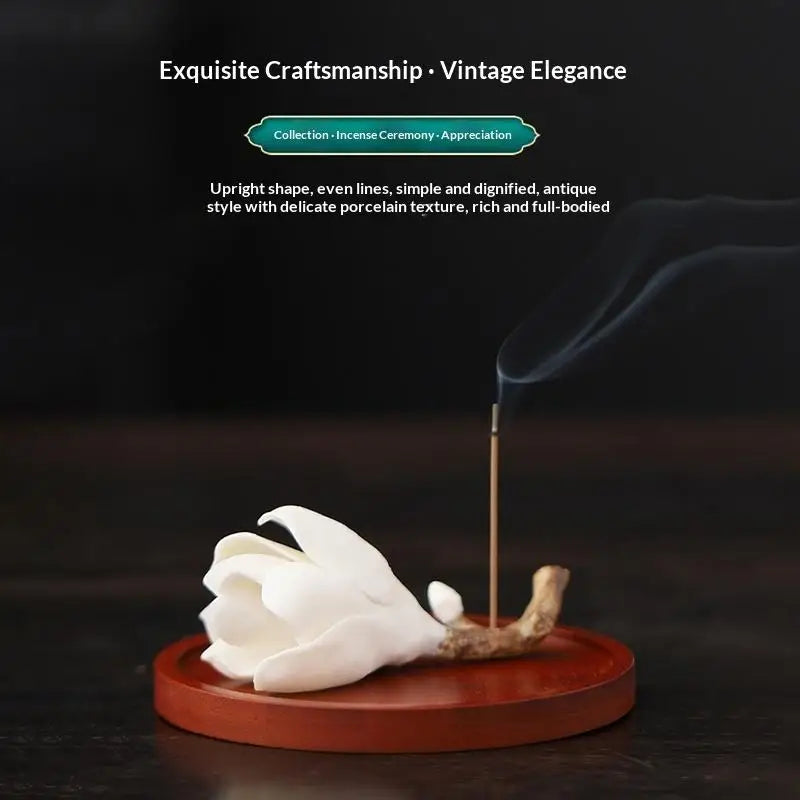 Ceramic Handmade Magnolia Flower Incense Stand Creative Indoor Zen Incense Holder Incense And Tea Ceremony Decoration Gift