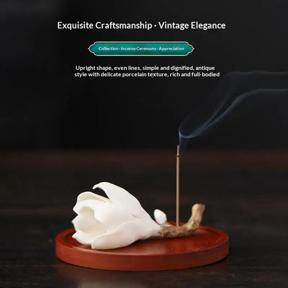 Ceramic Handmade Magnolia Flower Incense Stand Creative Indoor Zen Incense Holder Incense And Tea Ceremony Decoration Gift