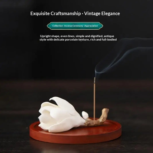 Ceramic Handmade Magnolia Flower Incense Stand Creative Indoor Zen Incense Holder Incense And Tea Ceremony Decoration Gift