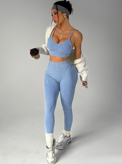 New Women's Seamless Tracksuit Fashion Cropped Tops+Pants 2 Piece Set Running Fitness Sports Gym Outfit Female Tight Yoga Sets