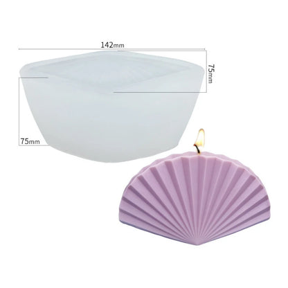 Large Geometric 3D Folding Fan Silicone Candle Mold Striped Origami Scallop Drip Glue Aromatherapy Soap Plaster Ice Cube Mould