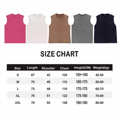 Retro Pickled Cotton Tank Top Logo Custom Print Men's and Women's Fitness Gym Exercise Street Sports Leisure Sleeveless T-shirt