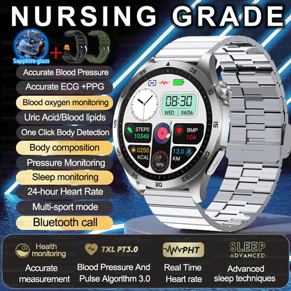 2025 New Nursing Grade Smart Watch ECG+PPG Blood Lipid Blood pressure Uric Acid HD Bluetooth Call Clock Health Smart Watch Men