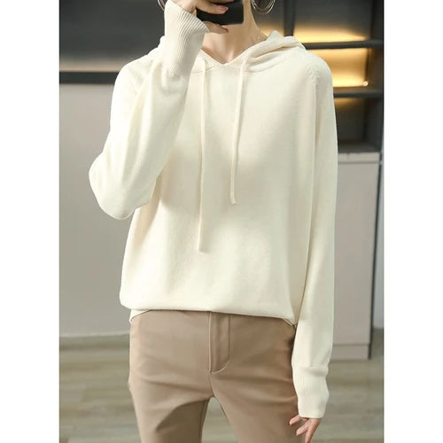 Women Sweater 2025 Autumn Winter Hooded Pullovers Long Sleeve Bottoming Shirts Loose Knitted Jumpers Solid Casual Ladies Sweater
