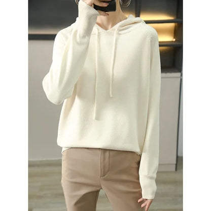 Women Sweater 2025 Autumn Winter Hooded Pullovers Long Sleeve Bottoming Shirts Loose Knitted Jumpers Solid Casual Ladies Sweater