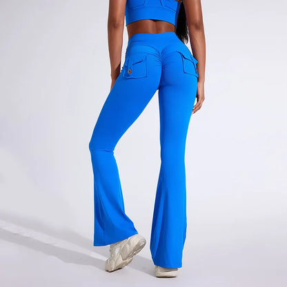 Workwear Pocket Pants, Women's Peach Bell Bottom Pants, Hip Lifting Sports Leggings, Fitness Pants, Micro Bell Bottom Pants