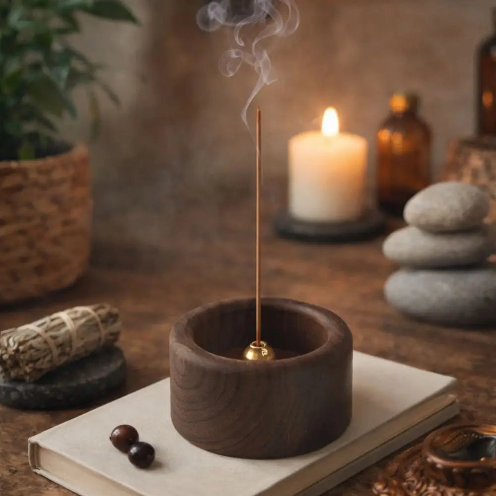 Creative Retro Wooden Incense Holder Round Sturdy Incense Stick Burner Handmade Incense Base Meditation