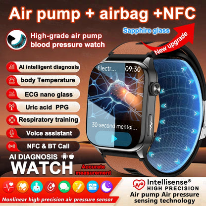 Smart Watches Men Air Pump Blood Pressure Accurate Measure Micro Physical Examination Sport Fitness Airbag SmartWatch ECG AMOLED
