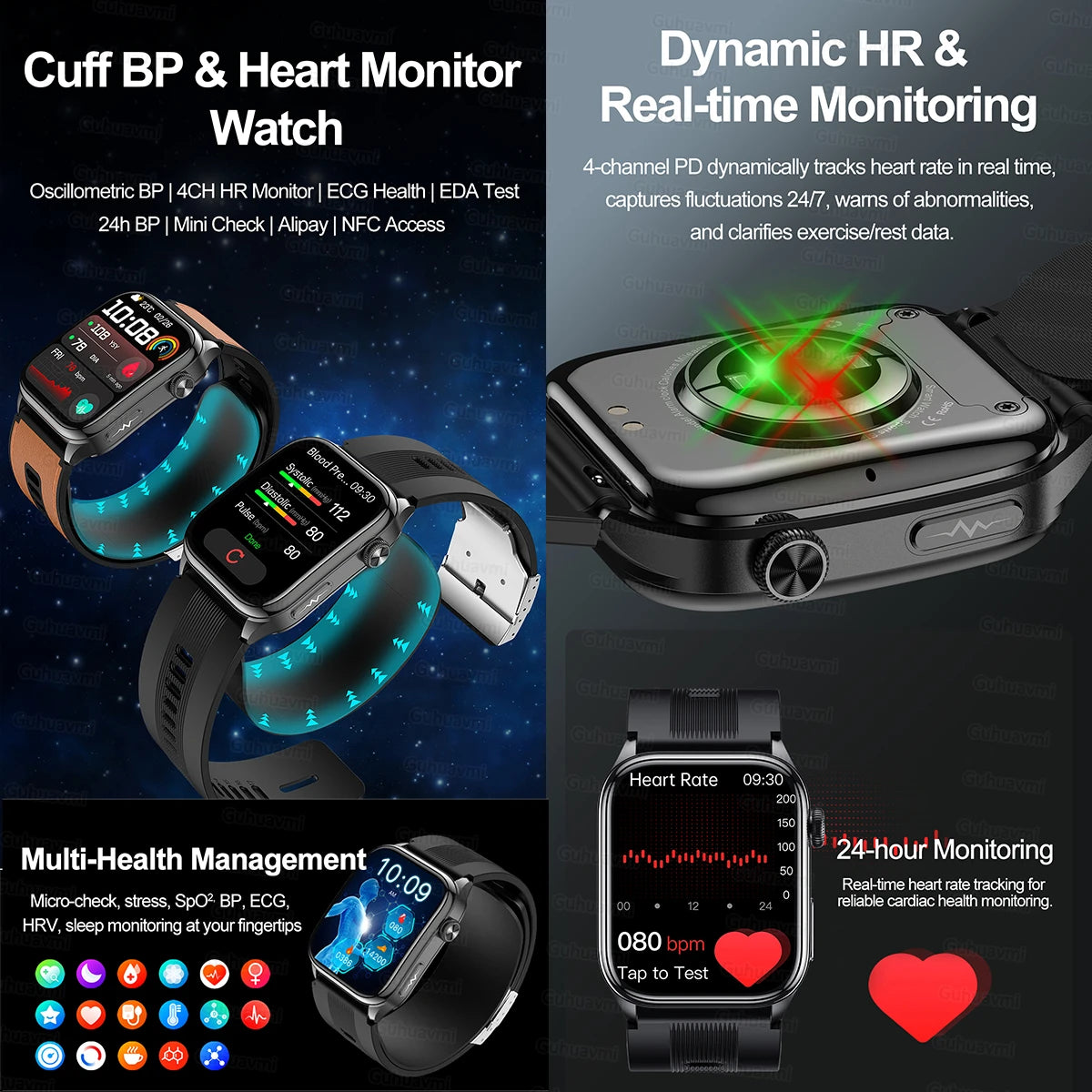 Smart Watches Men Air Pump Blood Pressure Accurate Measure Micro Physical Examination Sport Fitness Airbag SmartWatch ECG AMOLED