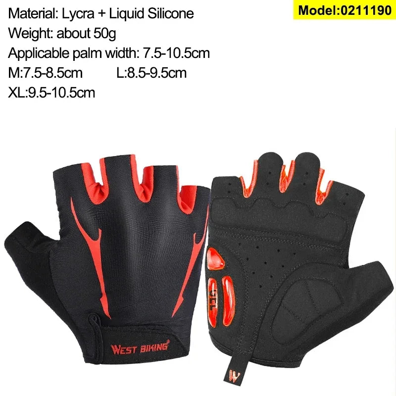 WEST BIKING Mountain Road Bike Gloves Half Finger Summer Cycling Equipment Anti-slip Shock SBR Bicycle Fitness Fingerless Mitten
