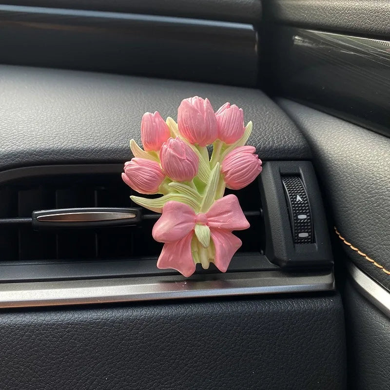 Premium Car Aromatherapy Diffuser Stone - Tulip Hydrangea Air Vent Clip Interior Decor Ornament