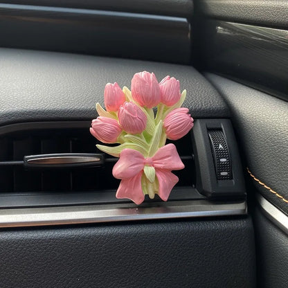 Premium Car Aromatherapy Diffuser Stone - Tulip Hydrangea Air Vent Clip Interior Decor Ornament