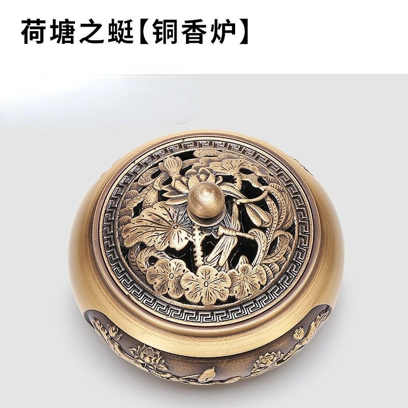 Incense Furnace Pure Copper Household Indoor Sandalwood Antique Pan Incense Furnace Soothes The God Incense Furnace