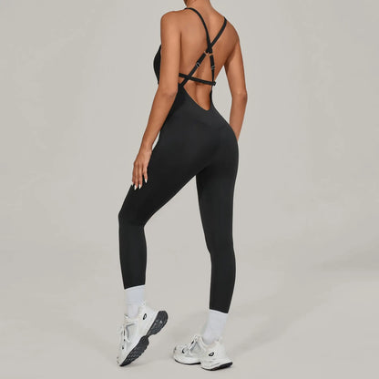 Female Jumpsuit One Pieces Fitness Overalls Body Sexy Bodysuit Sports Jumpsuit Sportswear Purple Woman Clothing Elegant Backless