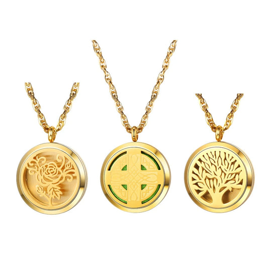 U7 37mm Round Perfume Diffuser Necklace for Man Woman Stainless Steel Essential Oil Locket Aromatherapy Anxiety Relief Jewelry