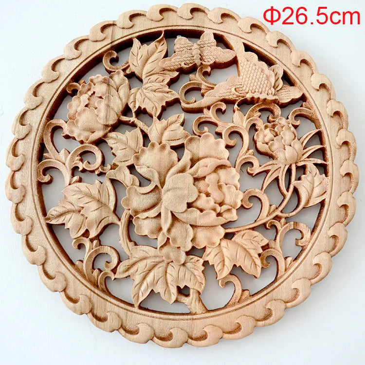 1PC Traditional Chinese Woodcarving Wall Hanging Camphor Wood 3d Exquisite Dragon Phoenix Flower Carving Craft Home Decoration