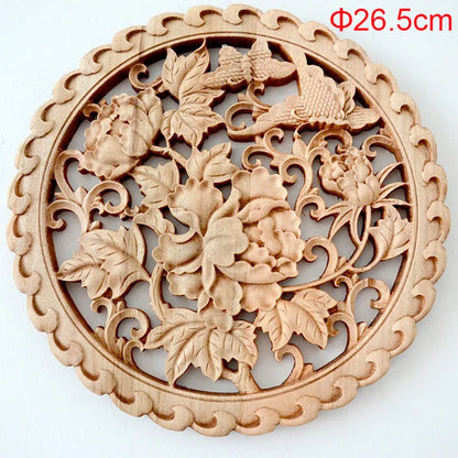 1PC Traditional Chinese Woodcarving Wall Hanging Camphor Wood 3d Exquisite Dragon Phoenix Flower Carving Craft Home Decoration