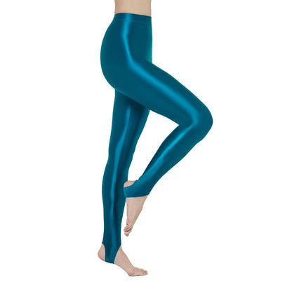 AMORESY Women Glossy Soft Smooth Breathable Satin Stretch Thin High Waist Slim Bodybuilding Yoga Sports Tights Stirrup Leggings
