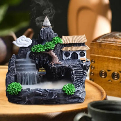 Waterfall Incense Burner Holder Mountains River Stick Holder Buddhism Aroma Backflow Incense Cones For Home Office House Decor