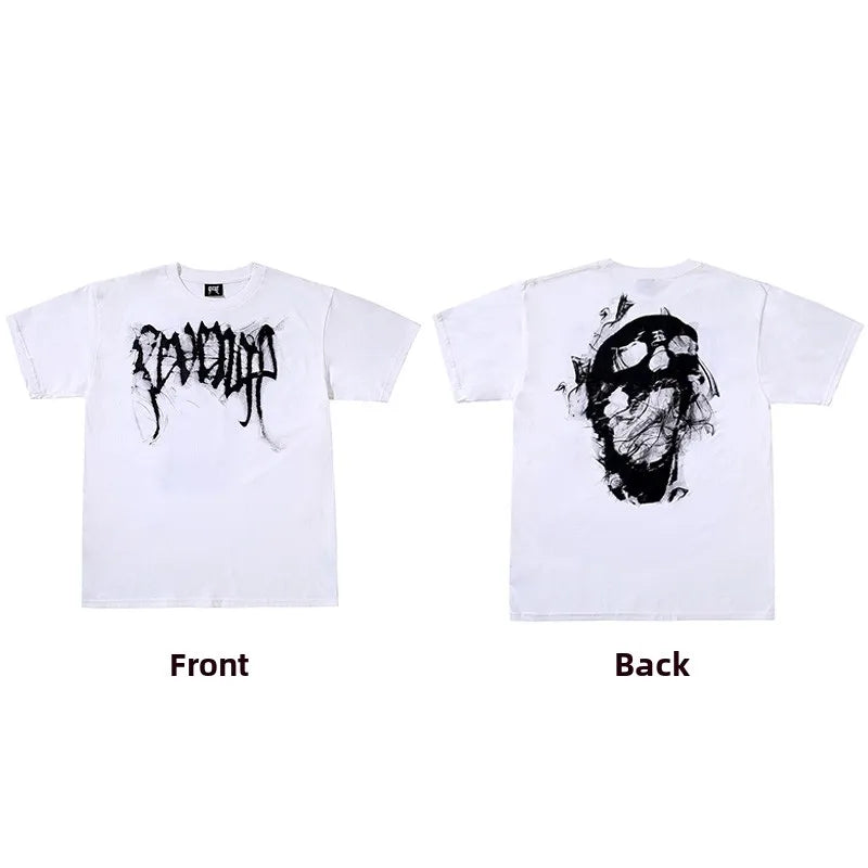 Dark Reflective Skull Bones Tee Short Sleeve Men's T-shirt Street Style Revenge Theme Youth Fashion Casual round Neck