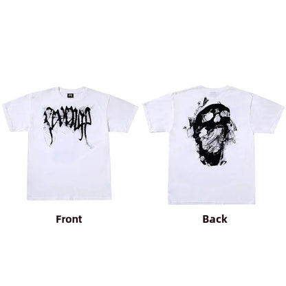 Dark Reflective Skull Bones Tee Short Sleeve Men's T-shirt Street Style Revenge Theme Youth Fashion Casual round Neck