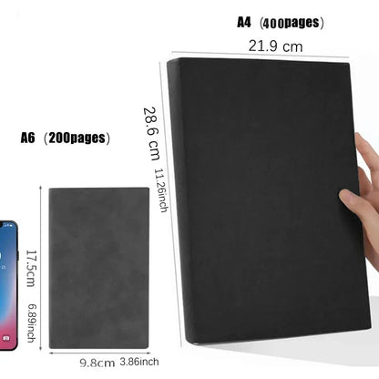 A4 A6 Large Size Notebook, 200/400 Pages Thick Leather Journal, Blank Minimalist Notepad for Office,College,Sketching&Journaling