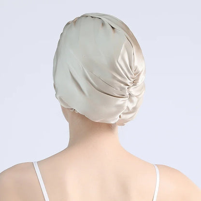 32 Momme 100% Mulberry Silk Sleep Cap Double Layer Night Bonnet Adjustable Elastic Hair Bonnet Anti-Frizz Hair Care Accessories