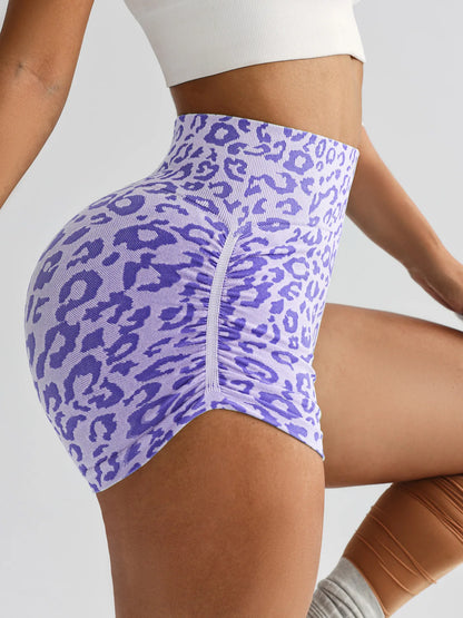 Women's Sexy Leopard Print Yoga Shorts Casual High Waist Skinny Fitness Sports Shorts Female Gym Runing Tights Super-short Pants