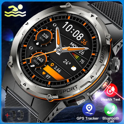2024 New Military Smartwatch IP68 Waterproof outdoor Sports Fitness tracker health monitor BT call 365nm UV+ infrared