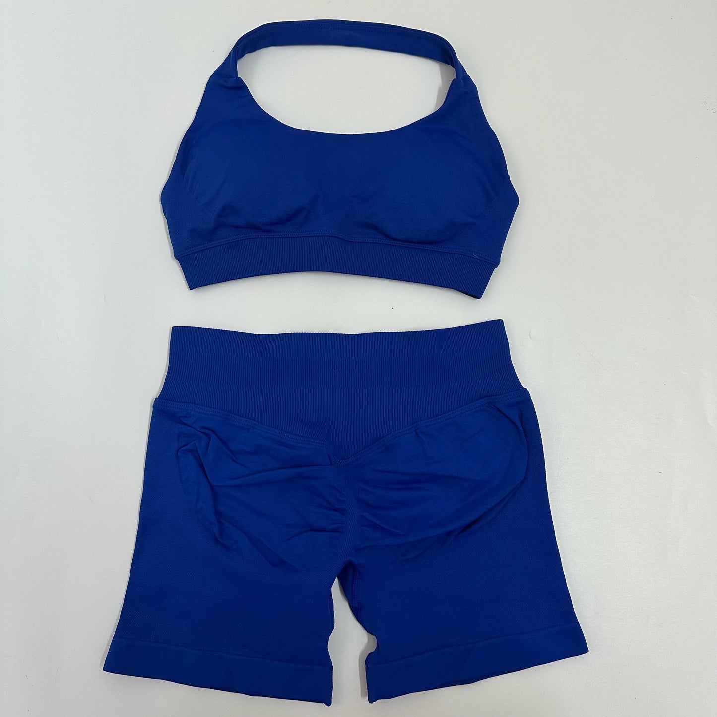 Yoga Shorts Sets Seamless Yoga Set Women 2Pcs Halter Sports Bra Scrunch Butt Gym Shorts Set Workout Clothes Summer Sportswear