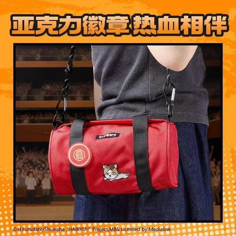 Haikyuu!! HandbagLarge-capacity Student Backpack Sports Fitness Mountain Climbing Hiking Crossbody Cylindrical Storage Bag