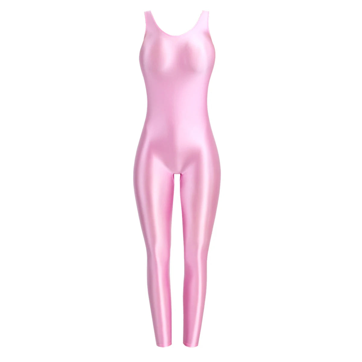 MJINM Glossy Spandex Smooth Stretch Sleeveless Bodybuilding Yoga Tight Vest Footless Leggings Jumpsuit Bodysuit Catsuit Playsuit