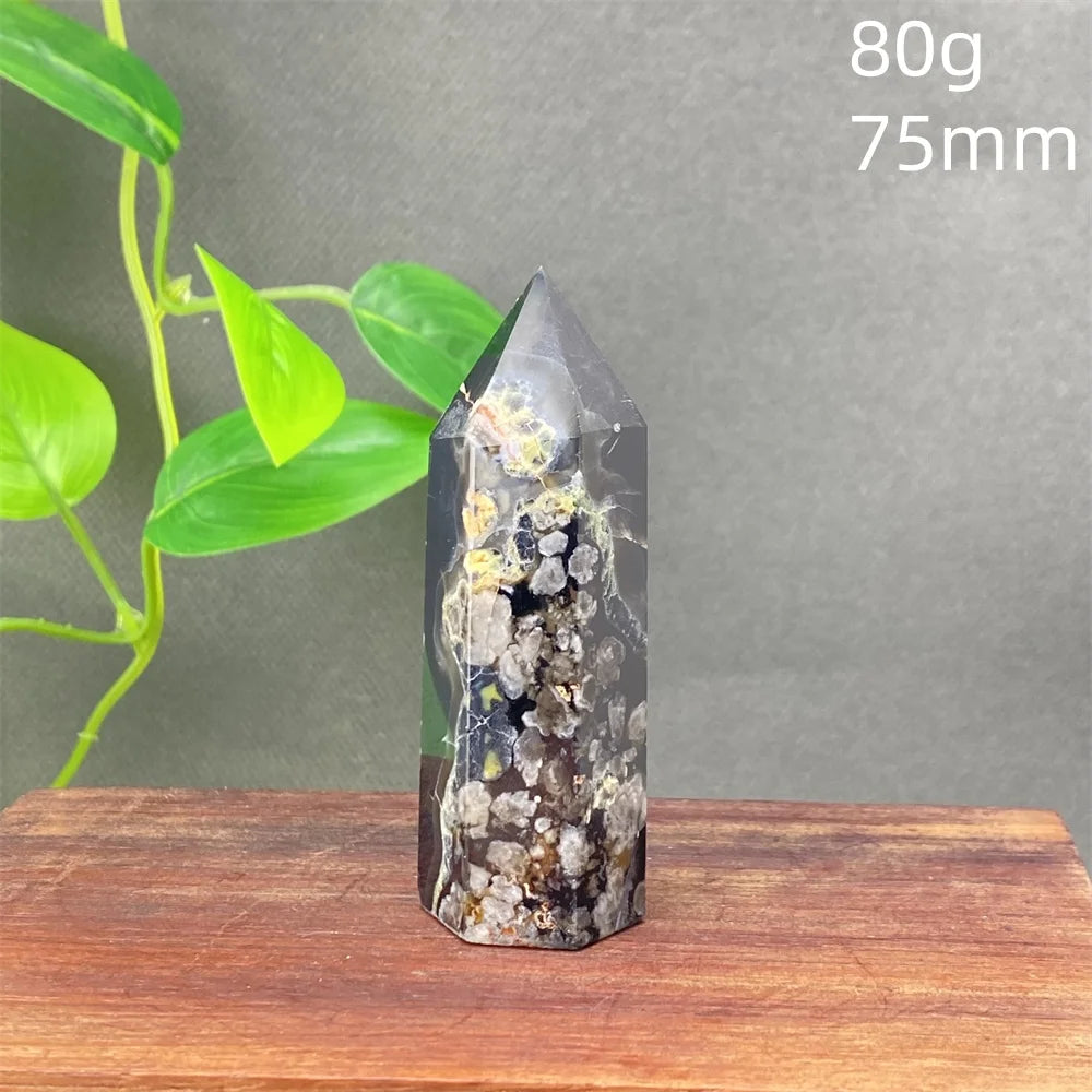 Black Agate Crystal Tower Natural Gem Obelisk Exquisite Home Decoration Ornament Rare Material for Relaxation And Energy