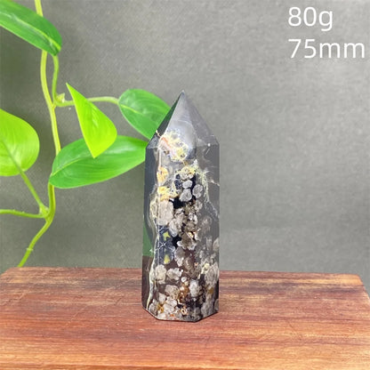 Black Agate Crystal Tower Natural Gem Obelisk Exquisite Home Decoration Ornament Rare Material for Relaxation And Energy