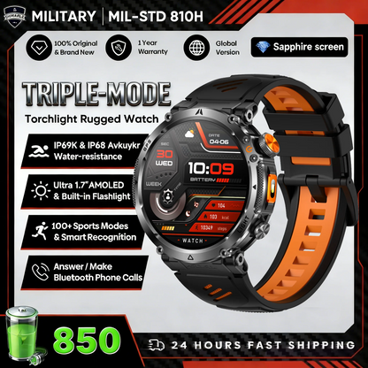 2026 New Military GPS Sports Smart Watch Men Compass 3ATM Waterproof Swim Fitness Tracker AMOLED HD SmartWatches 850Mah Battery