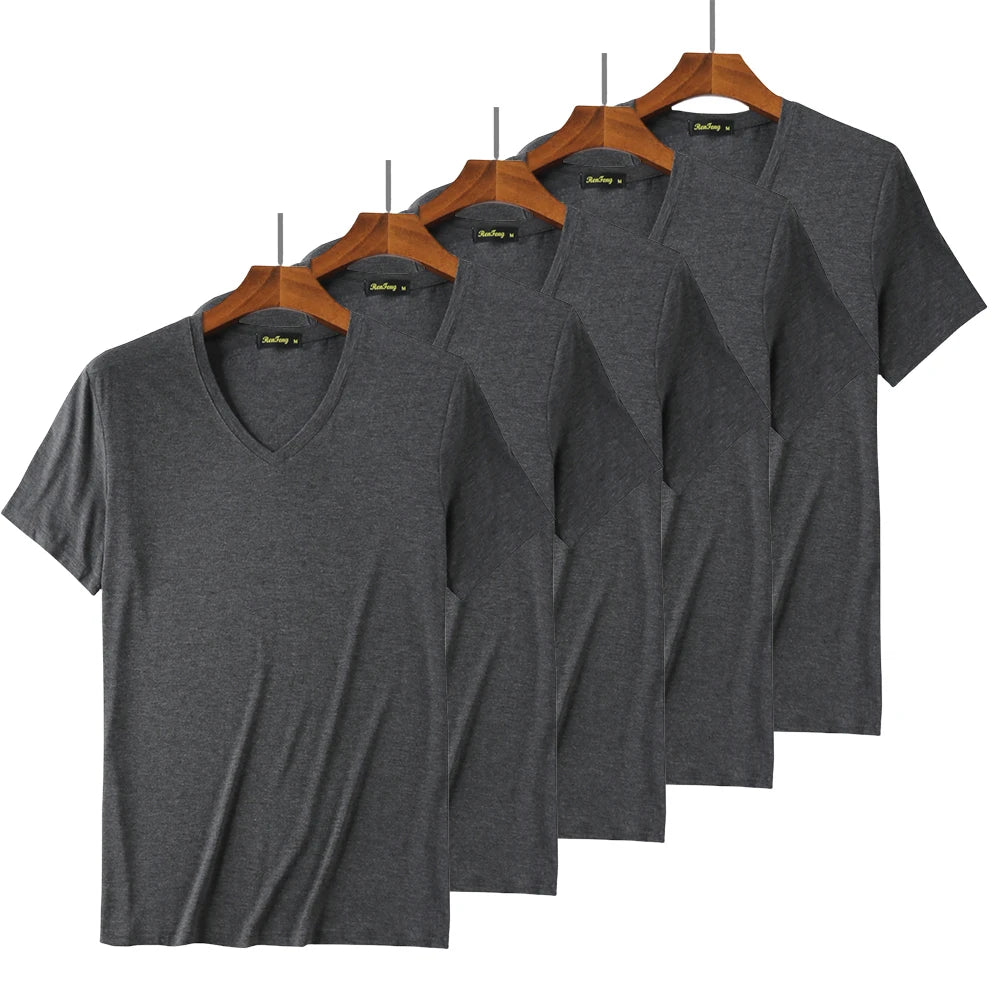 5 Packs Lot Bamboo Viscose T-shirts Men V Neck Man Fitness Bodybuilding Clothes Gym Summer Short Sleeve Tees White Undershirt