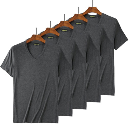 5 Packs Lot Bamboo Viscose T-shirts Men V Neck Man Fitness Bodybuilding Clothes Gym Summer Short Sleeve Tees White Undershirt