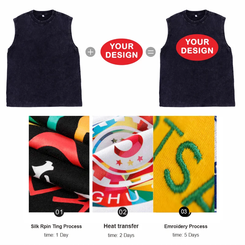 Retro Pickled Cotton Tank Top Logo Custom Print Men's and Women's Fitness Gym Exercise Street Sports Leisure Sleeveless T-shirt