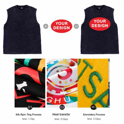 Retro Pickled Cotton Tank Top Logo Custom Print Men's and Women's Fitness Gym Exercise Street Sports Leisure Sleeveless T-shirt