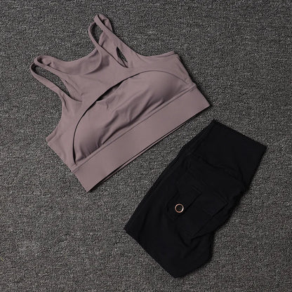 TRY TO BN Fitness Shorts Yoga Sports Bra Sets Women's Tracksuit Sportswear Workout High Waisted Leggings Cycling Gym Suit Pocket