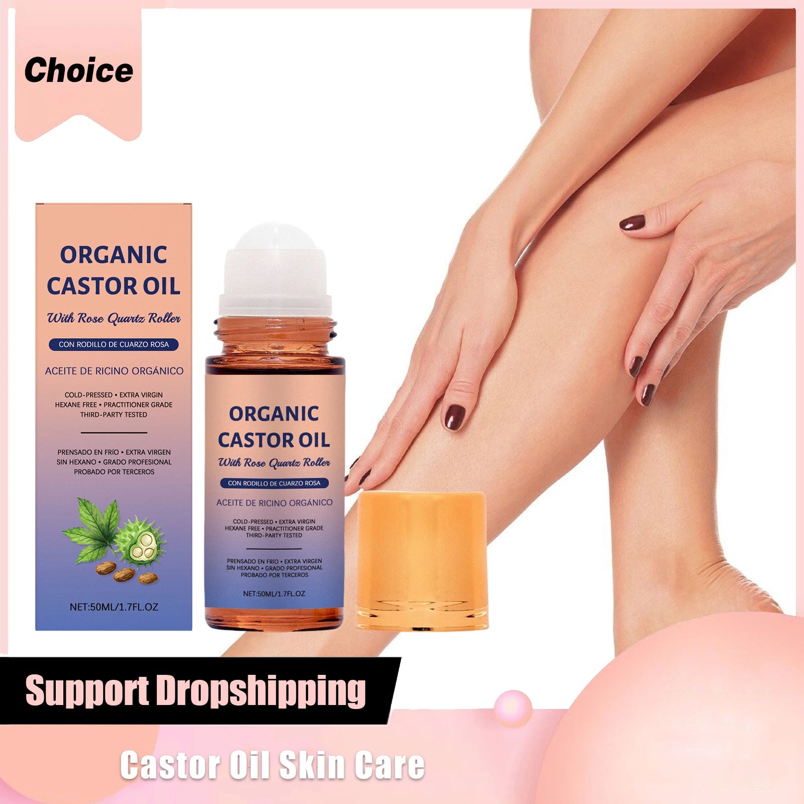 Organic Castor Oil Roll on Skin Care Essential Oil Moisturize Nourishing Brightening Deep Relaxation Face Body Massage Essence