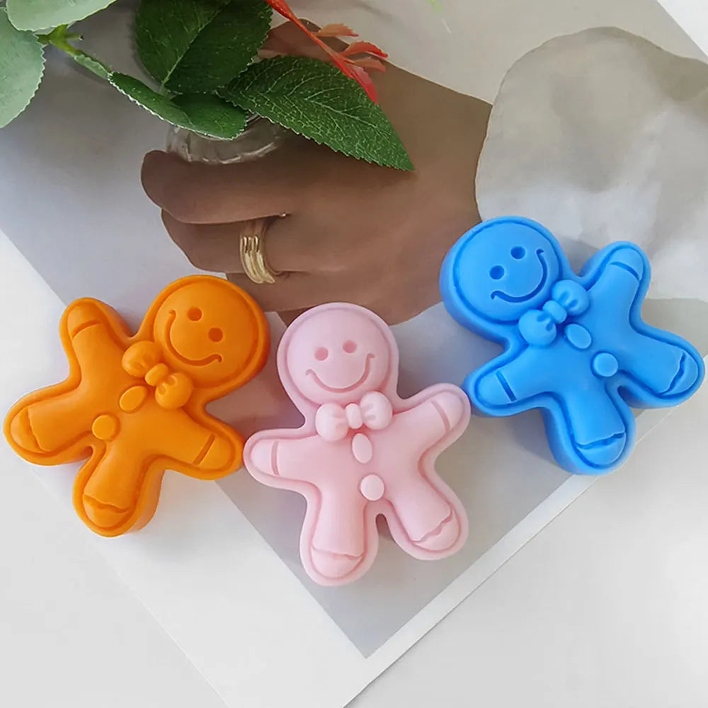 Bow Fat Round Gingerbread Man Silicone Soywax Candle Mold Handmade Christmas Plaster Resin Mold DIY Winter Aromatherapy Souvenir