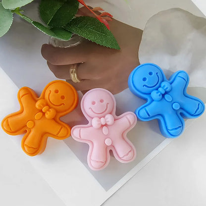 Bow Fat Round Gingerbread Man Silicone Soywax Candle Mold Handmade Christmas Plaster Resin Mold DIY Winter Aromatherapy Souvenir